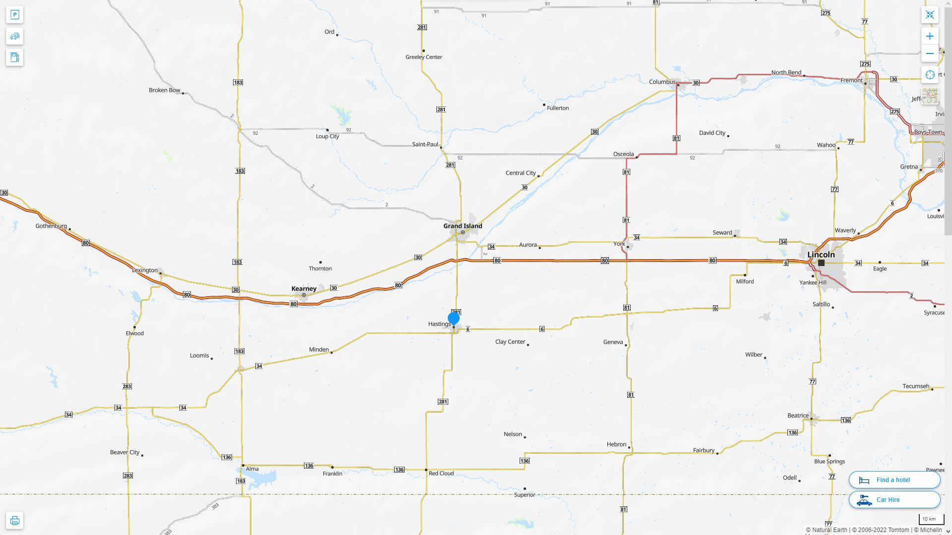 Hastings Nebraska Highway and Road Map